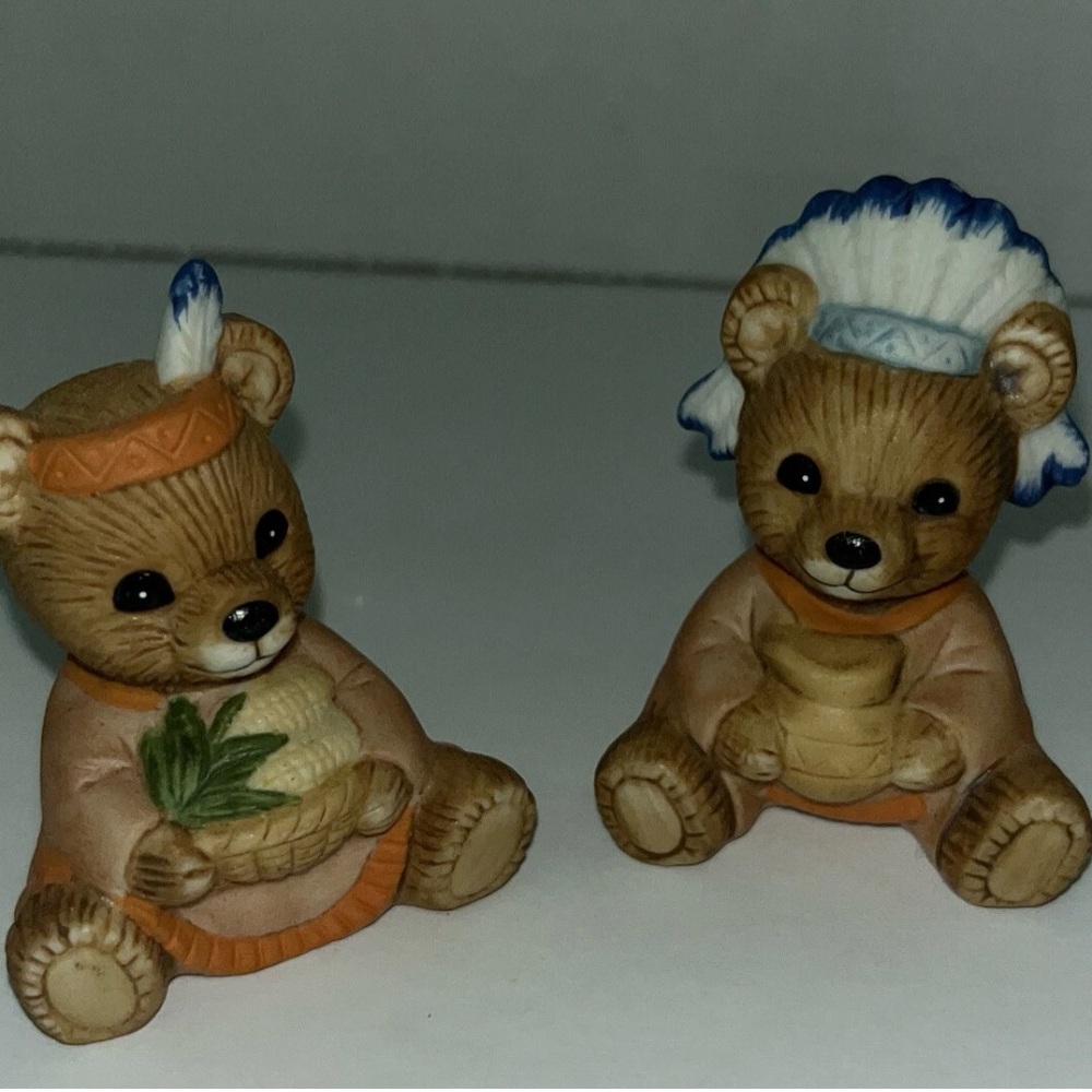 Thanksgiving Bears Homco Autumn Harvest 5312 Pilgrim Set of 4 Box Vtg - Picture 3 of 3